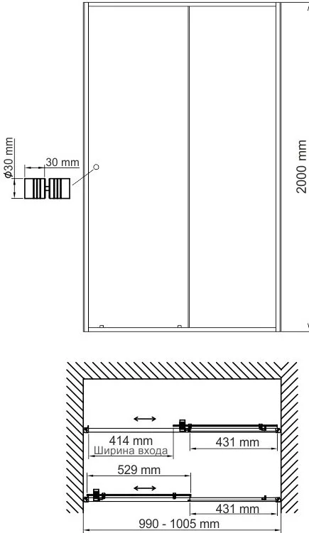 Душевая дверь в нишу Wasserkraft Dill 61S12 100 см, профиль матовый черный, стекло прозрачное Sancos — официальный сайт