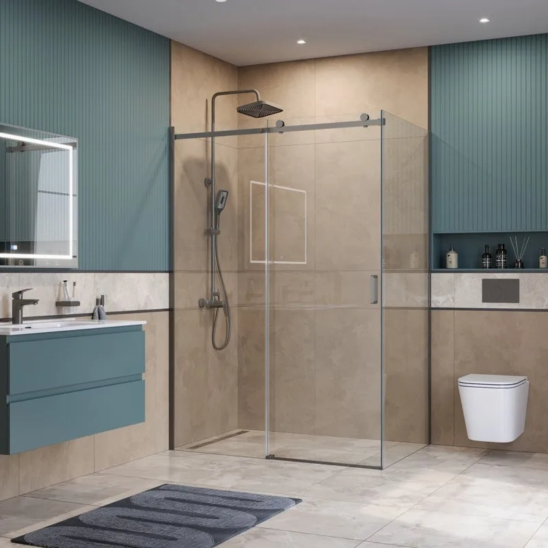 Душевой уголок BelBagno Soft Close-2 AH-1-150/90-C-GM профиль оружейная сталь Sancos — официальный сайт
