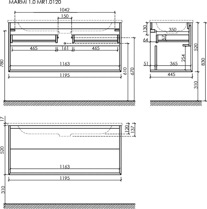 Тумба под раковину Sancos Marmi 1.0 120 подвесная дуб чарльстон, MR1.0120ECH Sancos — официальный сайт