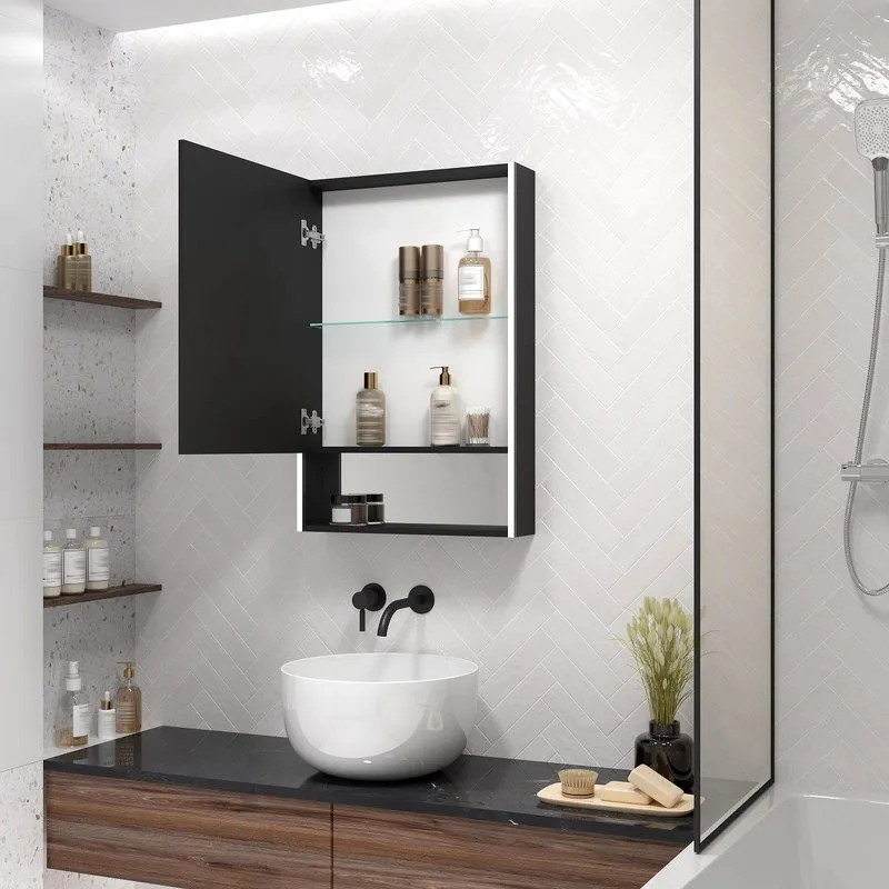 Зеркало-шкаф Art&Max Foggia Nero 50х80 L черное, с подсветкой Sancos — официальный сайт