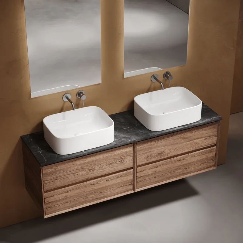 Тумба с раковиной Sancos Marmi 2.0 160 дуб чарльстон, столешница черный мрамор TT160A1, раковина CN6 Sancos — официальный сайт