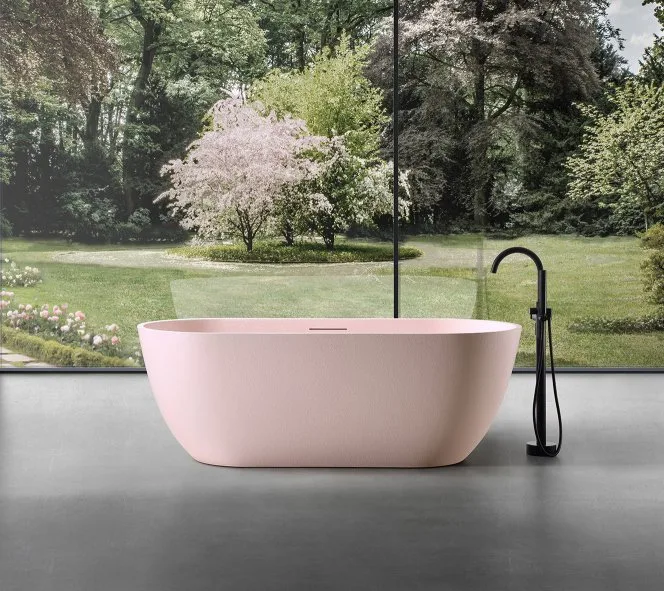 Ванна из искусственного камня Abber Frankfurt AM9941MP 170x75 см, отдельностоящая, матовая розовая,  Sancos — официальный сайт