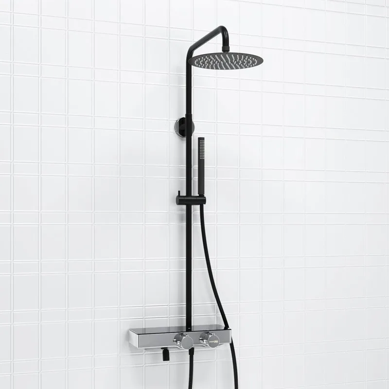 Душевая стойка Wasserkraft Abens 2000 A114.258.217.CB Thermo, с термостатом, черная Sancos — официальный сайт