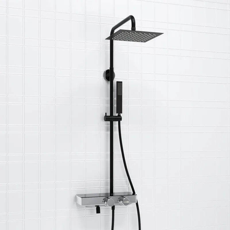 Душевая стойка Wasserkraft Abens 2000 A114.255.218.CB Thermo, с термостатом, черная Sancos — официальный сайт