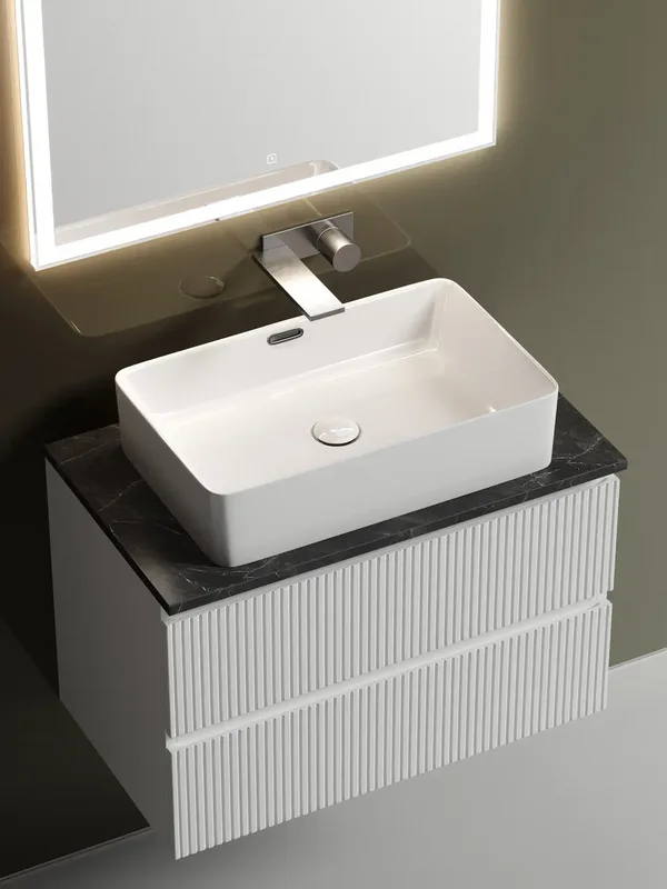 Тумба с раковиной Sancos Snob T 80 см, bianco, столешница черный мрамор, раковина CN5025 Sancos — официальный сайт