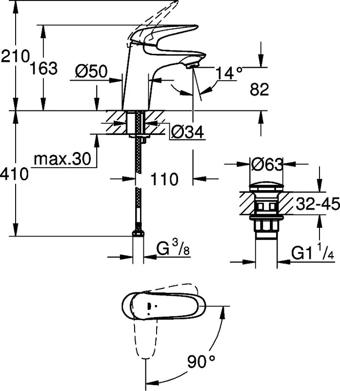 Смеситель для раковины Grohe Wave 23748001 Sancos — официальный сайт