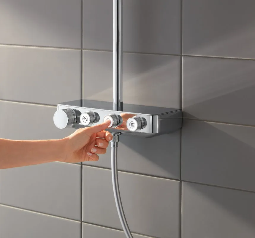 Душевая стойка Grohe Euphoria SmartControl 310 Duo Cube 26508000, с термостатом Sancos — официальный сайт