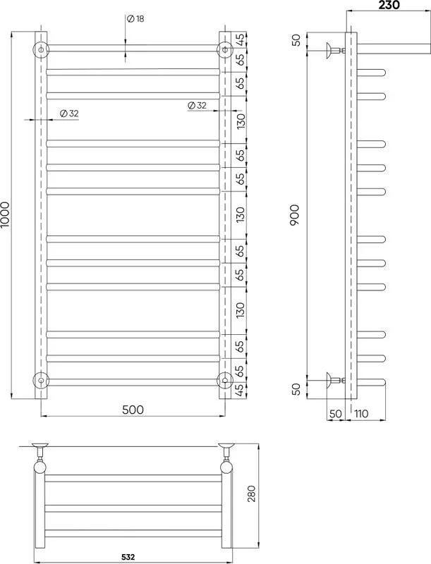 Полотенцесушитель водяной Indigo Brace LBCW100-50P, с полкой, серебристый Sancos — официальный сайт