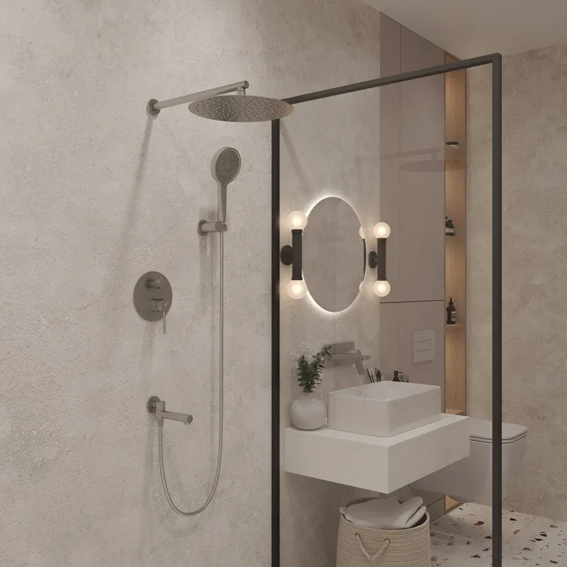 Душевой комплект Oliveeka Y OL-939017-BN С ВНУТРЕННЕЙ ЧАСТЬЮ, никель матовый Sancos — официальный сайт