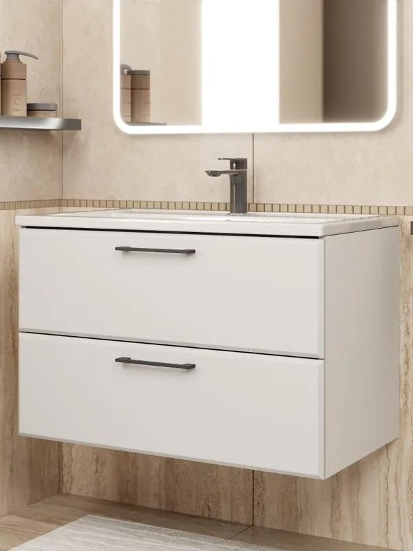 Тумба под раковину без столешницы Uperwood Foster New 80 подвесная, 2 ящика, матовая белая Sancos — официальный сайт