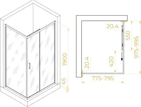 Душевой уголок RGW Passage PA-245 80х100 см, профиль хром, стекло прозрачное Sancos — официальный сайт