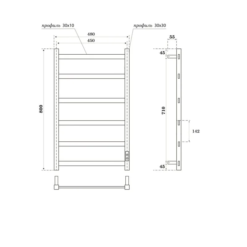 Полотенцесушитель электрический APEXTERMO Терра Лайт TR00384BL 800x450, черный