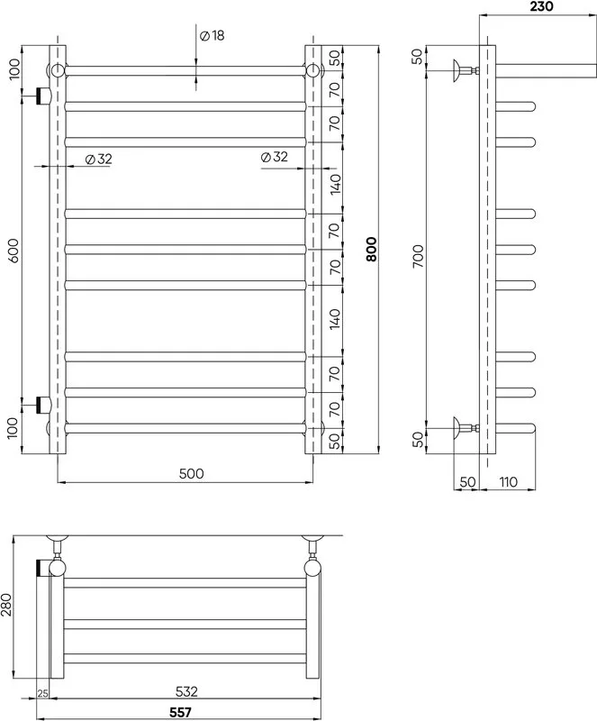 Полотенцесушитель водяной Indigo Brace LBCW80-50PBRL-б/п-60 с полкой, черный муар Sancos — официальный сайт