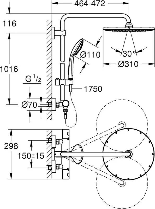 Душевая стойка Grohe Euphoria XXL 310 26075AL0, темный графит Sancos — официальный сайт
