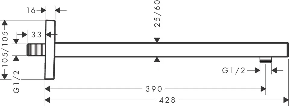 Кронштейн для верхнего душа Hansgrohe Square 27694000 38,9 см, хром Sancos — официальный сайт