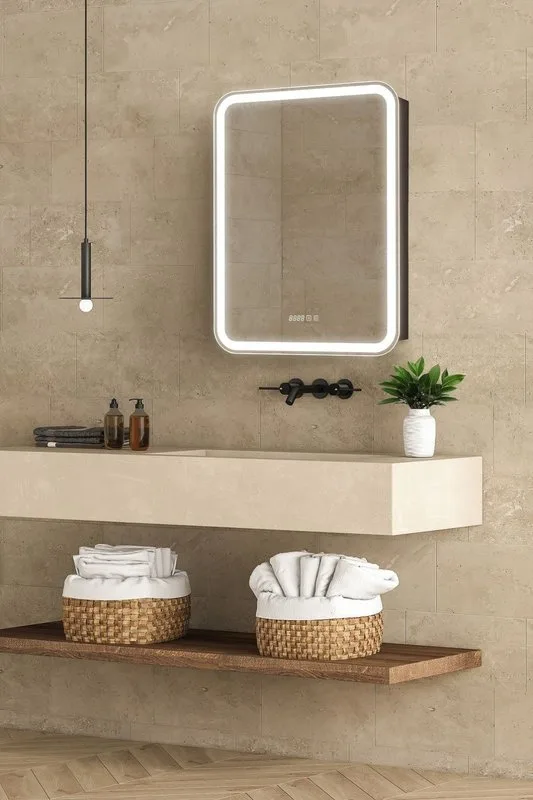 Зеркало-шкаф Art&Max Platino L 60, с подсветкой и диммером, часами и функцией антизапотевания, матов Sancos — официальный сайт