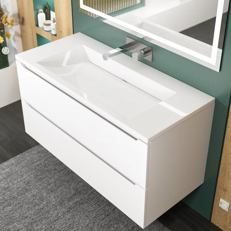 Мебельная раковина Uperwood Infinity 100 глянцевая белая, без отверстия для смесителя Sancos — официальный сайт