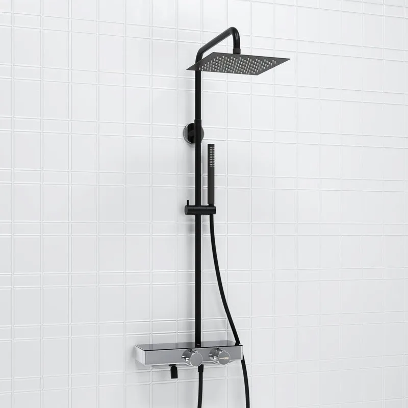 Душевая стойка Wasserkraft Abens 2000 A114.255.217.CB Thermo, с термостатом, черная Sancos — официальный сайт