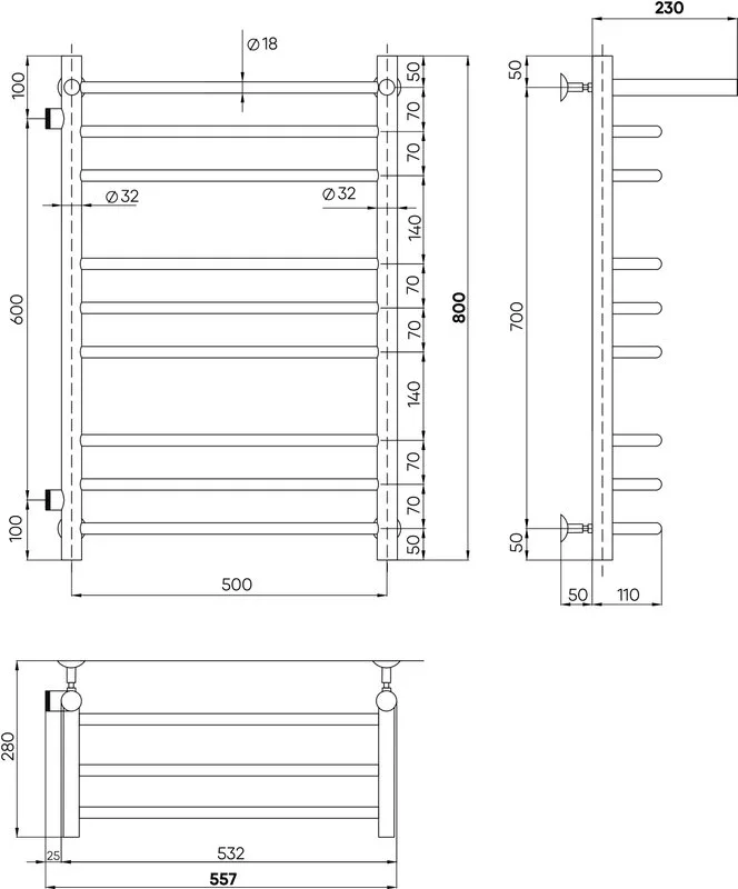 Полотенцесушитель водяной Indigo Brace LBCW80-50PL-б/п-60 с полкой, серебристый Sancos — официальный сайт