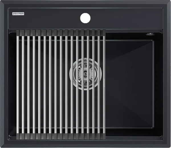 Мойка кухонная Paulmark Stepia + Step PM115951-BLM+R375-BS черный металлик