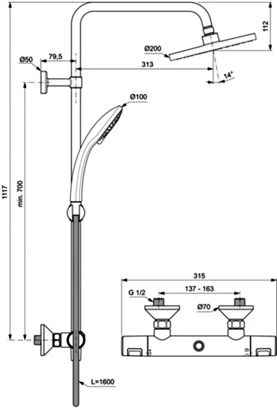 Душевая стойка Ideal Standard Ceratherm T25 A7208AA Sancos — официальный сайт