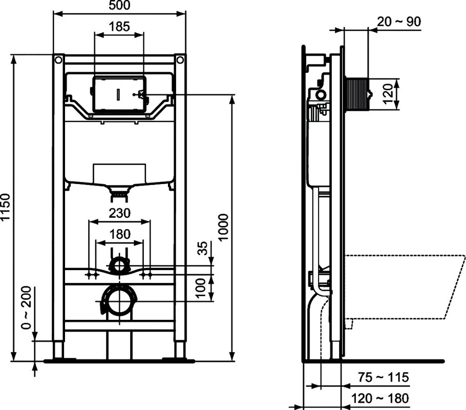 Система инсталляции для унитазов Ideal Standard Prosys Eco Frame M R0306AA, с кнопкой смыва хром Sancos — официальный сайт