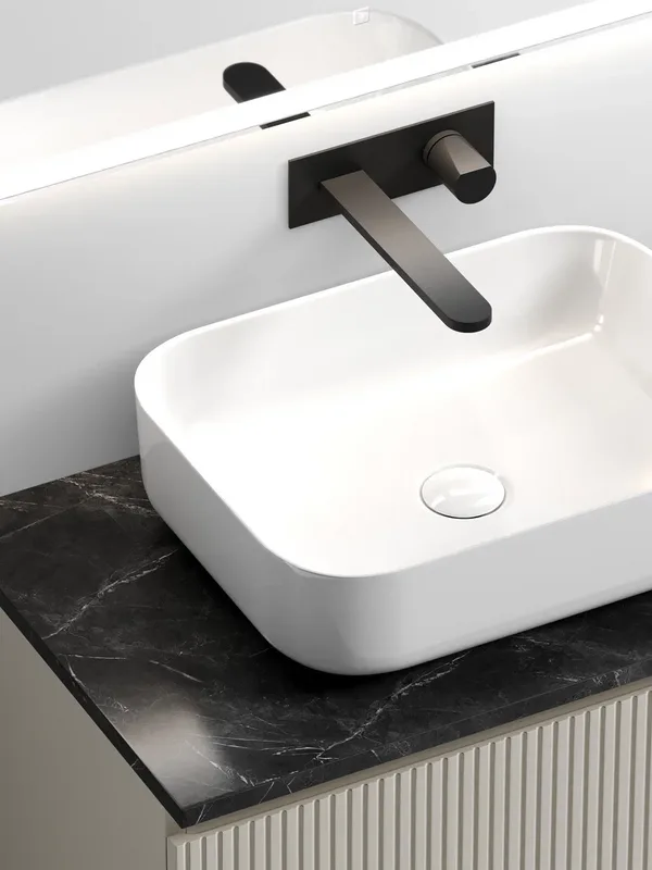 Тумба с раковиной Sancos Snob T 80 см, beige soft, столешница черный мрамор, раковина CN6011 Sancos — официальный сайт