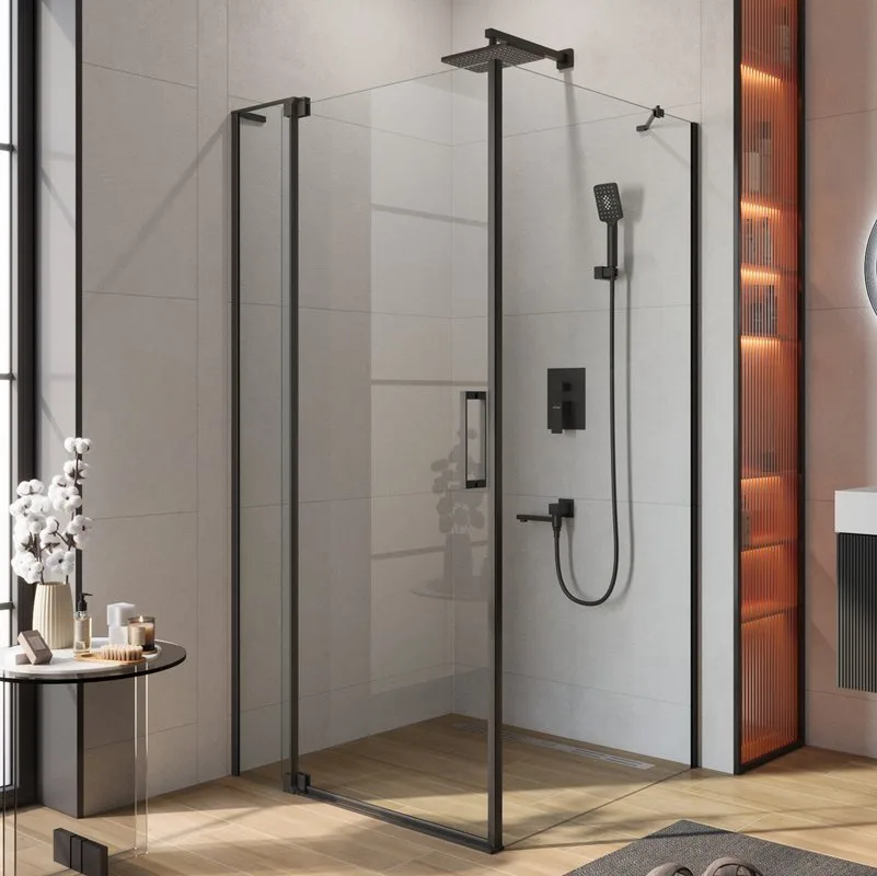 Душевой уголок Cezares Slider AH 1 100-90/100 C Nero профиль черный, стекло прозрачное Sancos — официальный сайт