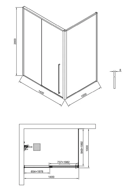 Душевой уголок Timo TDSS-140/13C-8L + TSS-1000/13C-8 140x100 см, профиль никель, стекло прозрачное Sancos — официальный сайт