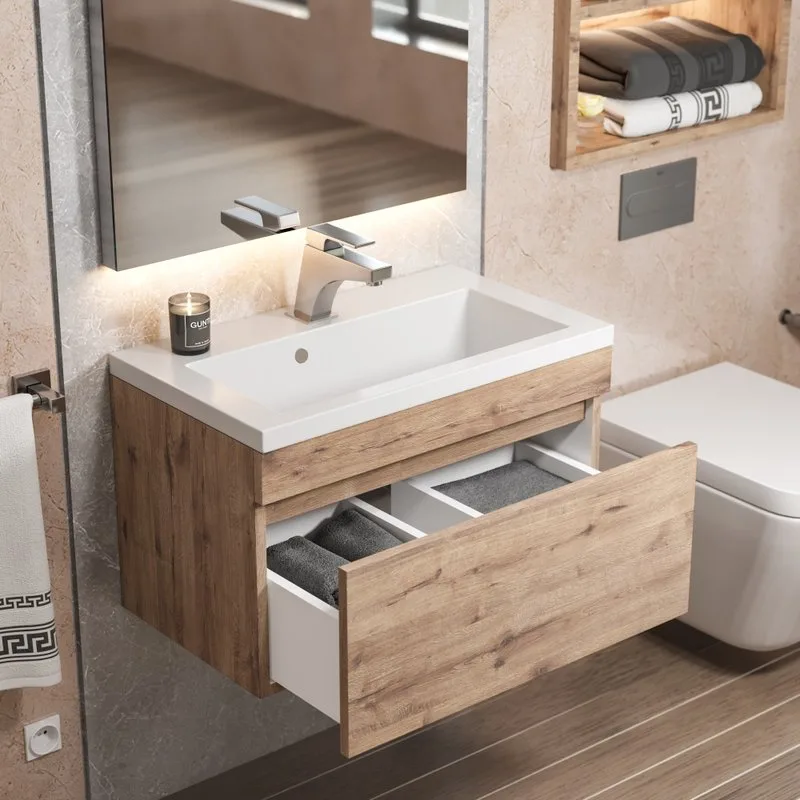 Тумба под раковину без столешницы Uperwood Eva 60 подвесная, 1 ящик, крафт табачный Sancos — официальный сайт
