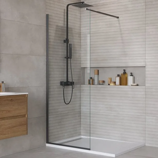 Душевая перегородка BelBagno Kraft 80 см, профиль матовый черный, стекло прозрачное Sancos — официальный сайт