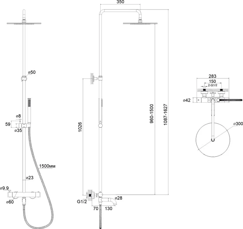 Душевая стойка WHITECROSS Y Y1234GM, оружейная сталь Sancos — официальный сайт