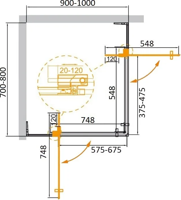 Душевой уголок Cezares Slider AH 2 70/80 90/100 C Cr профиль хром, стекло прозрачное Sancos — официальный сайт
