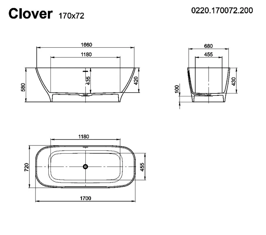 Ванна из искусственного камня WHITECROSS Clover 170x70 см, отдельностоящая, матовая белая, овальная, Sancos — официальный сайт