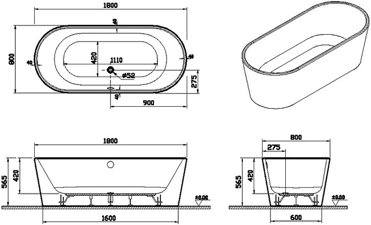 Акриловая ванна VitrA Geo 180x80 см, отдельностоящая, белая, овальная, со сливом-переливом Sancos — официальный сайт
