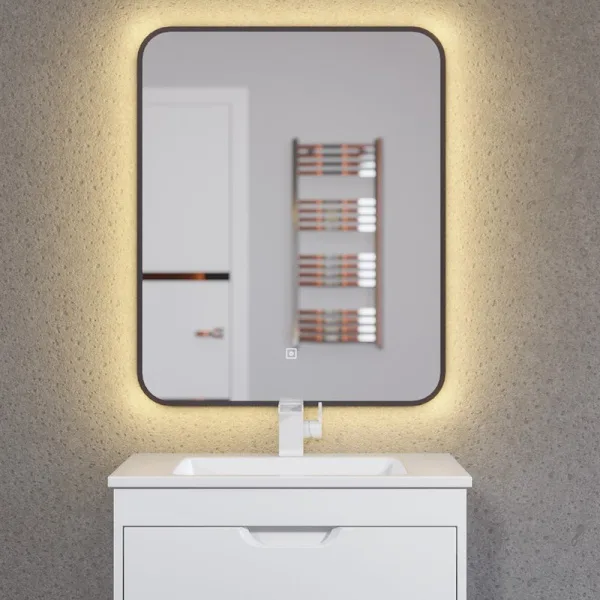 Зеркало Uperwood Modul 65х80 с подсветкой, с подогревом, теплая подсветка, черное