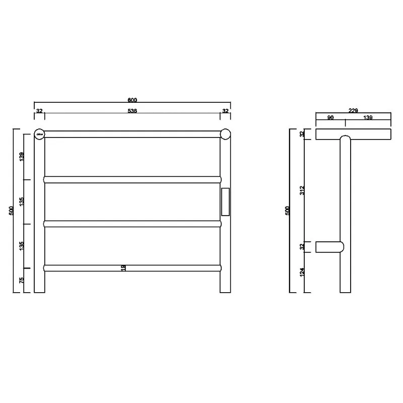 Полотенцесушитель электрический Abber Standard 4614 50x60 см, подключение справа, слева, скрытое под Sancos — официальный сайт