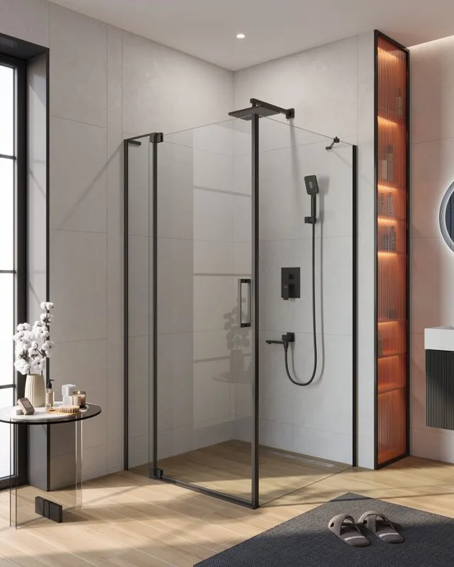 Душевой уголок Cezares Slider AH 1 100-90/100 C Nero профиль черный, стекло прозрачное Sancos — официальный сайт