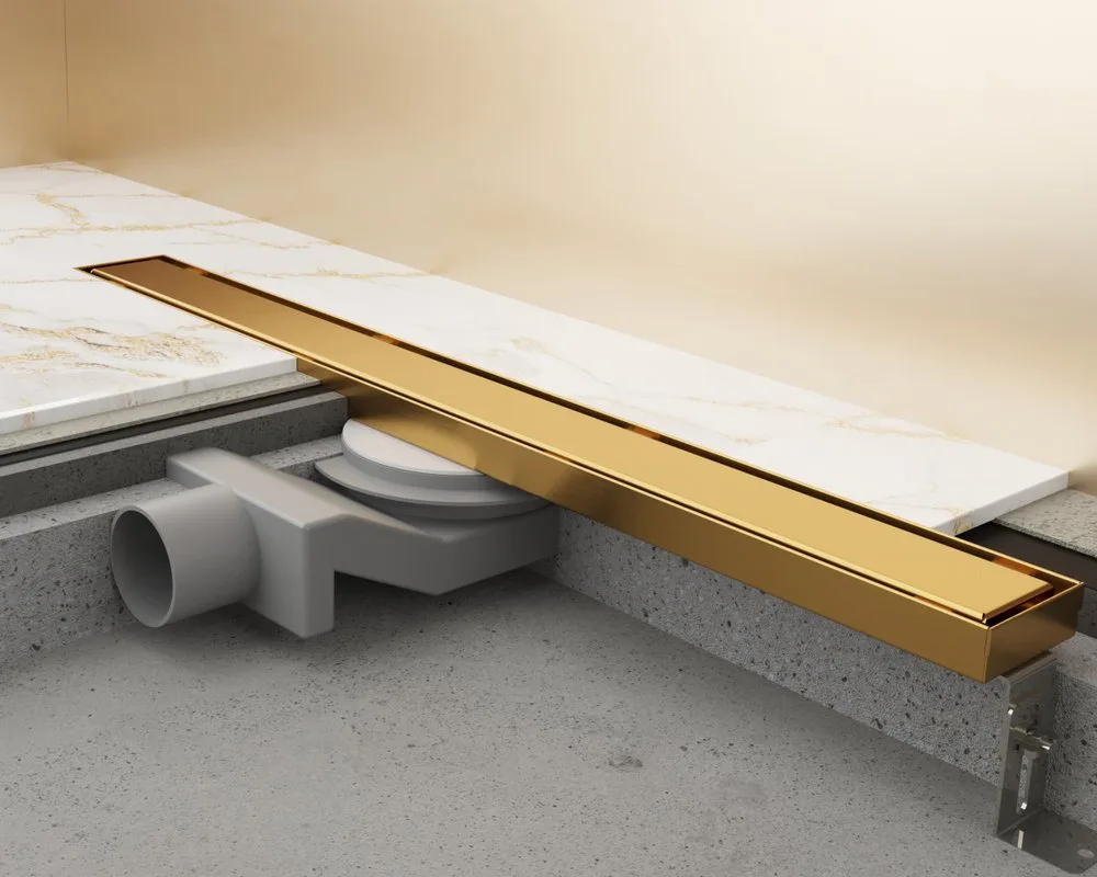 Душевой трап (лоток) Plumberia Selection PSL Linear 100 см, золото брашированное Sancos — официальный сайт