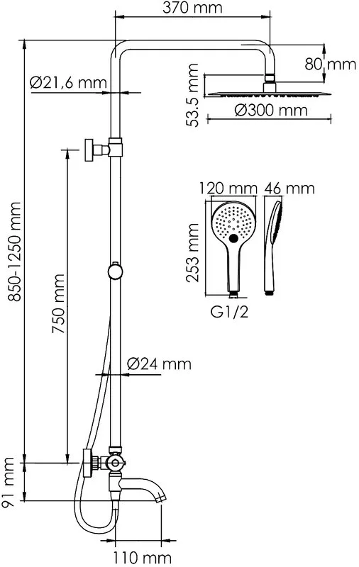 Душевая стойка Wasserkraft Elbe 7400 A288.160.078.BM Thermo, с термостатом, черная Sancos — официальный сайт
