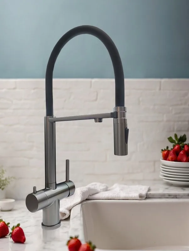 Смеситель для кухни AltroBagno Flusso 050203 GrMt с гибким изливом, оружейная сталь Sancos — официальный сайт
