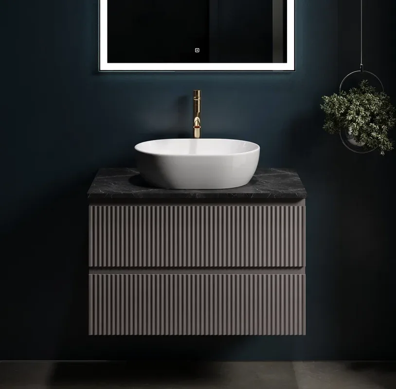 Тумба с раковиной Sancos Snob R 80 см, doha soft, столешница черный мрамор, раковина CN6019 Sancos — официальный сайт