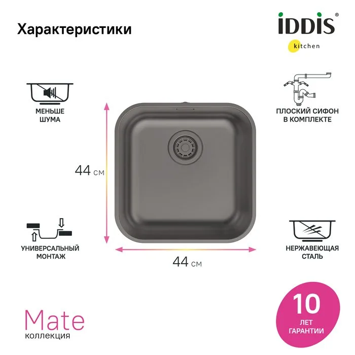 Мойка кухонная IDDIS Mate MAT44GMi77 графит Sancos — официальный сайт
