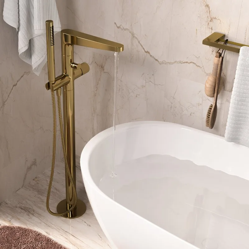 Напольный смеситель для ванны с душем Wasserkraft Sauer 7121, С ВНУТРЕННЕЙ ЧАСТЬЮ, глянцевое золото Sancos — официальный сайт
