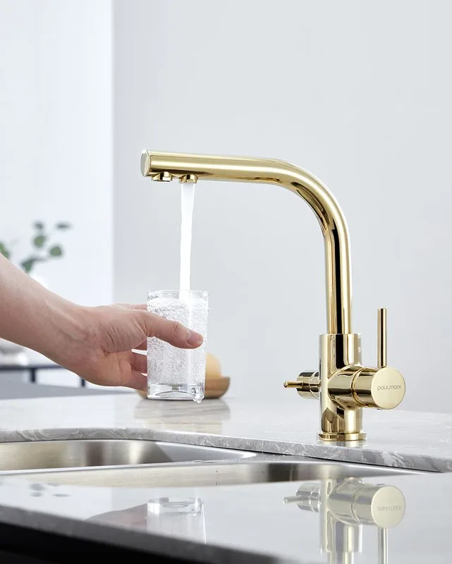 Смеситель для кухни Paulmark Essen Es213011-G золото Sancos — официальный сайт