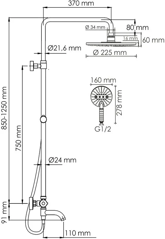 Душевая стойка Wasserkraft Mindel 8500 A188.067.059.WM Thermo, с термостатом, белая Sancos — официальный сайт