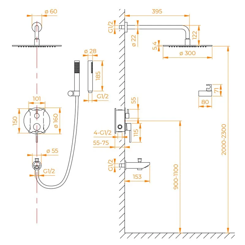 Душевой комплект RGW Shower Panels SP-52-1-B, черный Sancos — официальный сайт