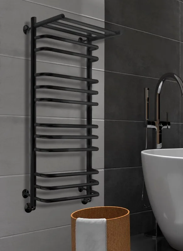 Полотенцесушитель водяной Indigo Brace LBCW100-50PBR, с полкой, черный муар Sancos — официальный сайт
