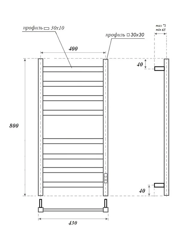 Полотенцесушитель электрический APEXTERMO Терра TR00184GN 80x45 см, подключение справа, слева, скрыт