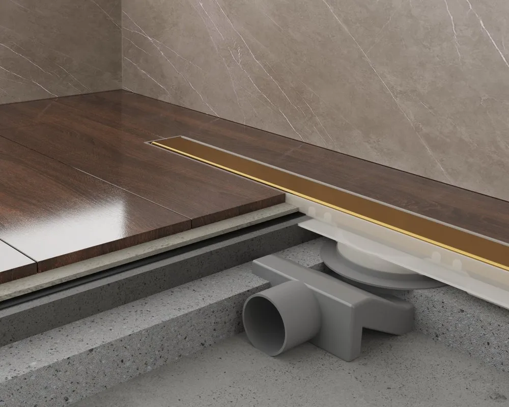 Душевой трап (лоток) Plumberia Selection PSM Modular 80 см, золото брашированное Sancos — официальный сайт